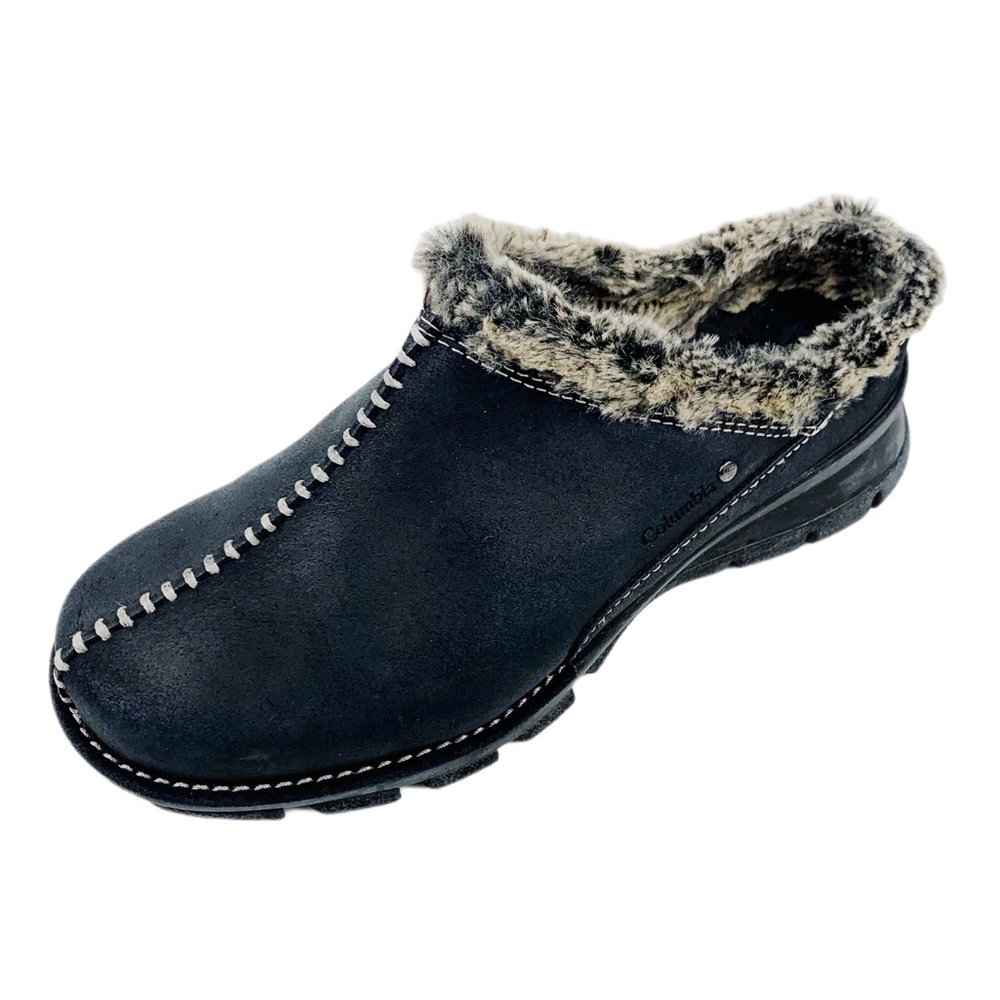 Columbia Womans Cortina Black Suede Fur Lined Clog Size 8